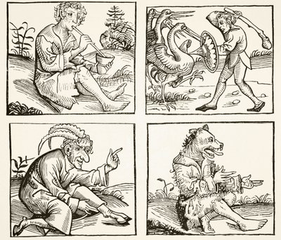 Monsters geboren uit de zondvloed, naar houtsnede in de 